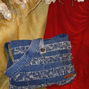 Denim Fringe Shoulder Bag